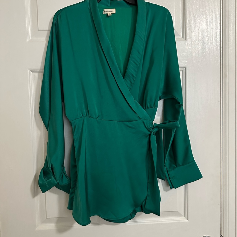 Green Wrap Romper Dress